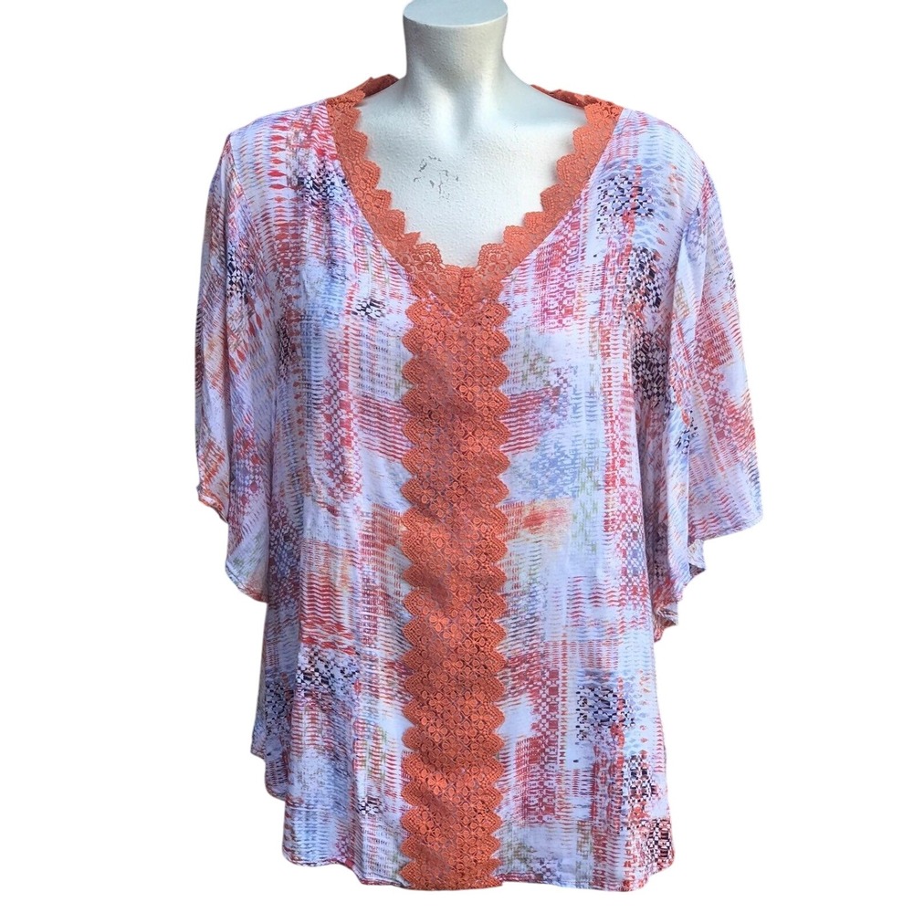 Floral Print Crochet Trim‎ Kimono Top Blouse Bohemian Casual Colorful